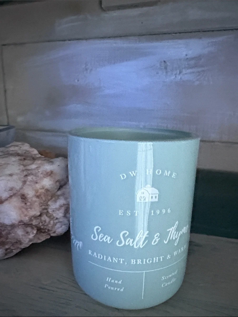 DW Home Sea Salt & Thyme Scented Candle - Light Blue with Wooden Lid